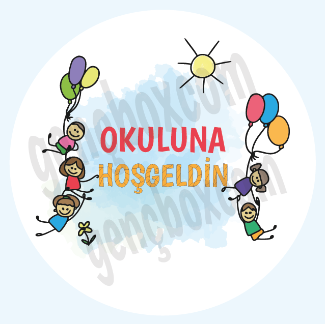 Okuluna Hoş Geldin Neşeli Çocuklar - Yuvarlak Sticker (24 Adet)