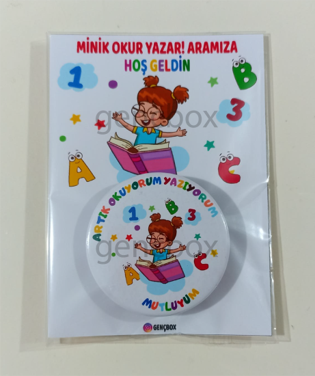 Artık Okuyorum Yazıyorum Temalı Kız Hediyelik (Kart-Rozet) Paket