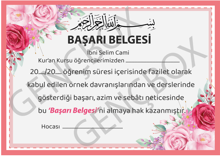 Besmeleli Başarı Belgesi