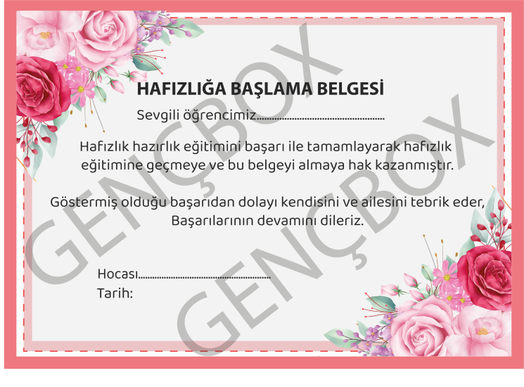 Hafızlığa Başlama Belgesi - Kırmızı Çerçeve